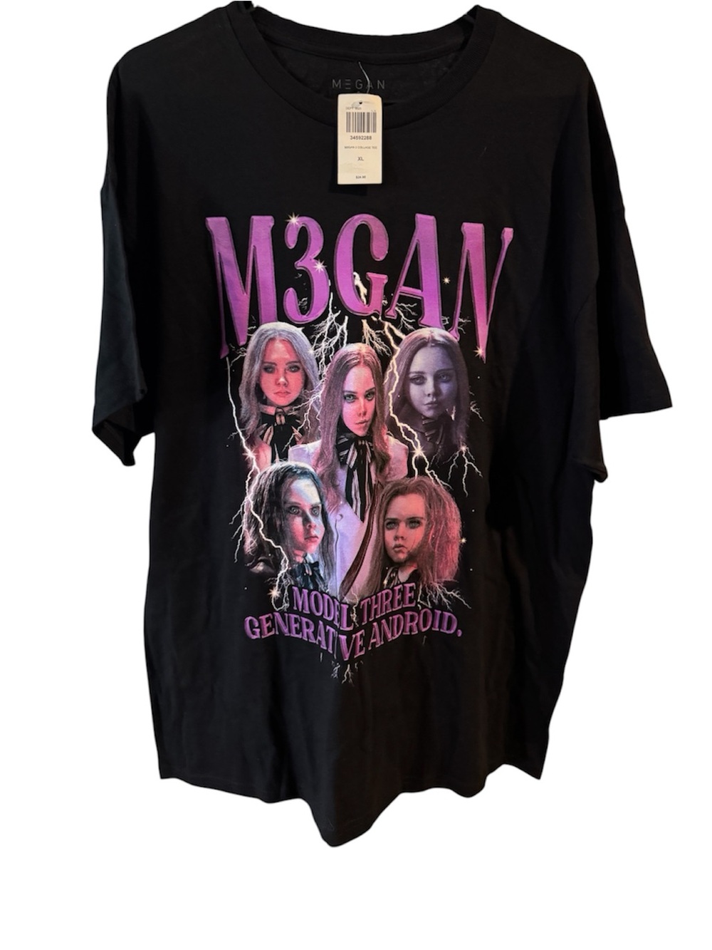 M3GAN Graphic Tee - Black with Pink & Purple Artwork xl